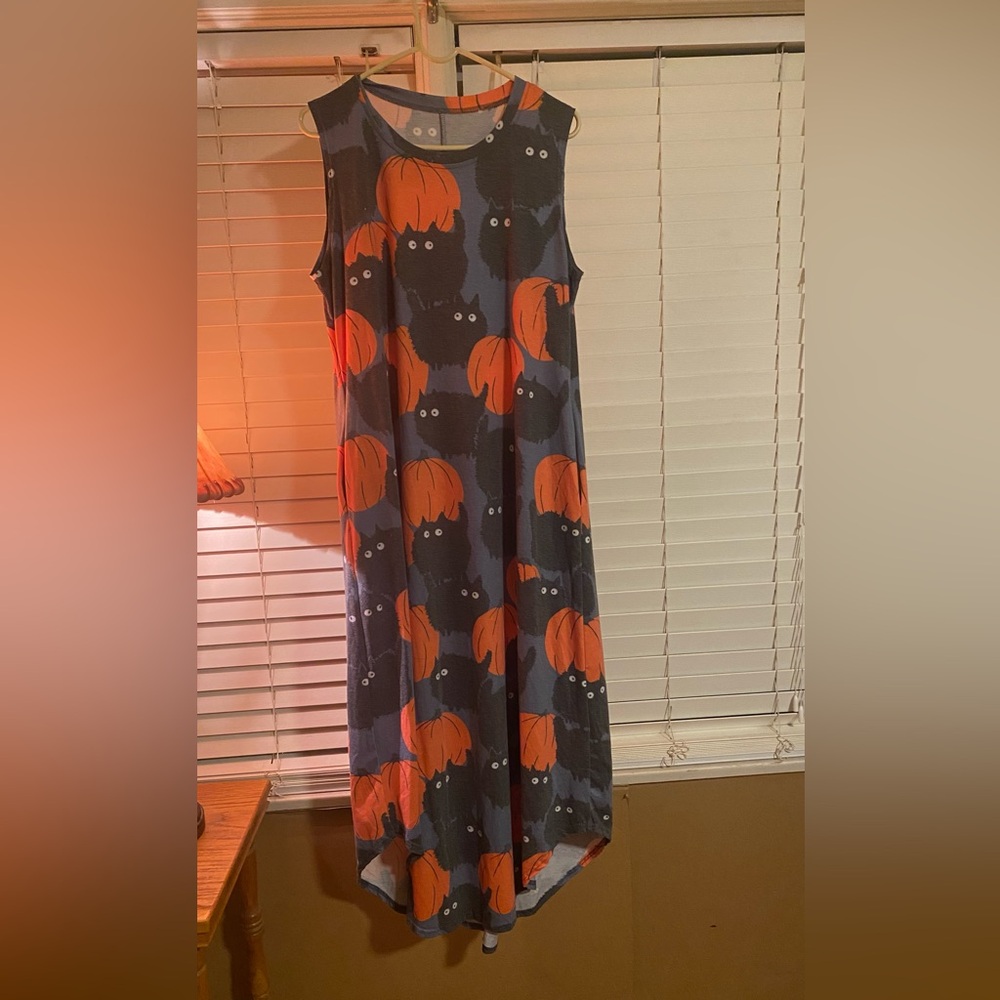 Halloween Cat and Pumpkin Sleeveless Dress